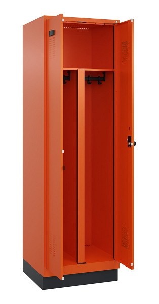 C+P PSA Schwarz-Weiß-Spind Evolo PLUS, mit Sockel, 2 Abteile, 1950x600x500mm, 20, Drehriegel, 049022-20P S10023