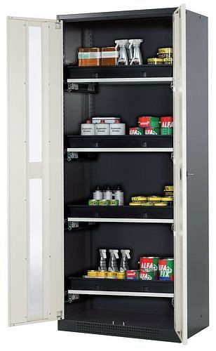 asecos Chemikalienschrank Systema-T CS-84G, Korpus anthrazit, Flügeltüren weiß, 4 Tablarauszüge, 208933