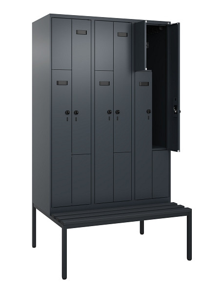 C+P Z-Spind Evolo PLUS, Bank, 6 Fächer, 2120x1200x815mm, 7016/7016, Drehriegel, Sitzfläche Kunststoff, Sitzbank, 0490537-326 S10070