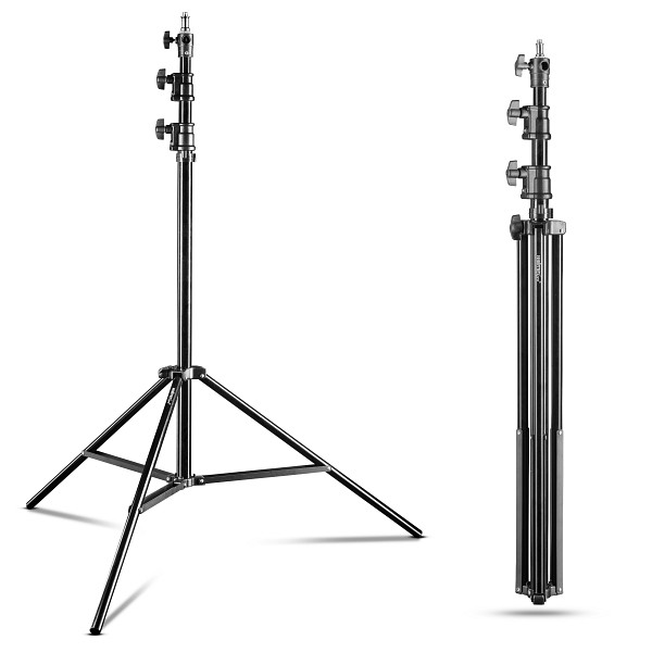 Walimex pro AIR 290 Deluxe Lampenstativ 2er-Set max. Höhe 290 cm, Lichtstativ mit Luftfederung, Blitzstativ mit 7 kg Traglast, 1023180