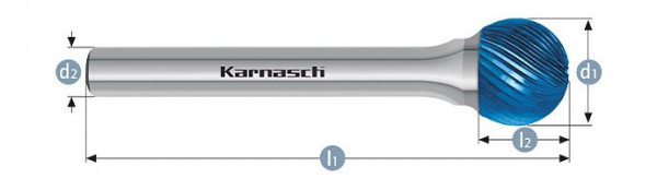 Karnasch Hartmetall-Frässtift Blue-Tec beschichtet KUD/ HP-5 d1=3/ l2=2,5 / d2=3 / l1=75mm, VE: 3 Stück, 115033035