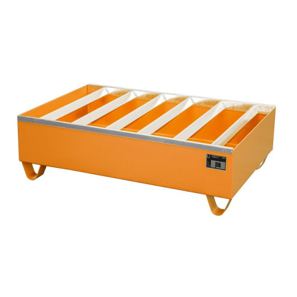STEIN HGS Profilwanne PW, 3mm Stahlblech, für 200l-Fässer, 224 Liter, RAL 2000 gelborange, Gesamthöhe 360 mm, lackiert, 2 x 200 Liter Fass, 79215.0001