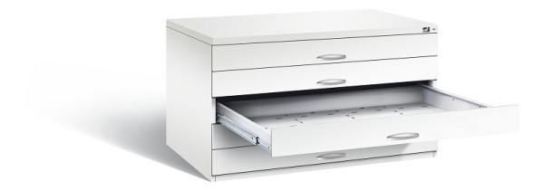 C+P Flachablageschrank Serie 7100_7200, H760xB1350xT960mm, Farbe: Verkehrsweiß, Bügelgriff, 7201-100 S10273