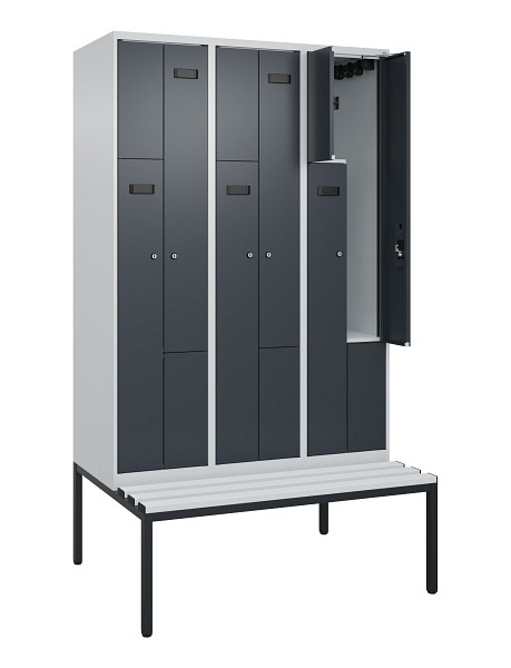 C+P Z-Spind Evolo PLUS, Bank, 6 Fächer, 2120x1200x815mm, 7035/7016, Zylinderschloss, Sitzfläche Kunststoff, Sitzbank, 0490537-326 S10093