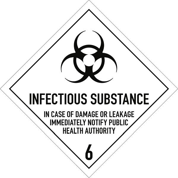 Moedel Gefahrzettel Klasse 6.2 Text INFECTIOUS..., Folie, 250x250 mm, 66074