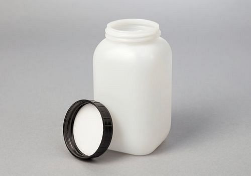 DENIOS Weithalsflaschen aus HDPE, eckig, natur-transparent, 950 ml, VE: 12 Stück, 257559