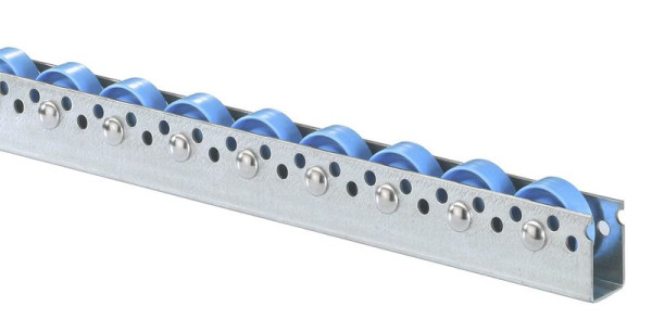 BS Rollen Rollenschiene mit Kunststoffröllchen Durchmesser 48 mm, Teilung 125 mm, 421.003