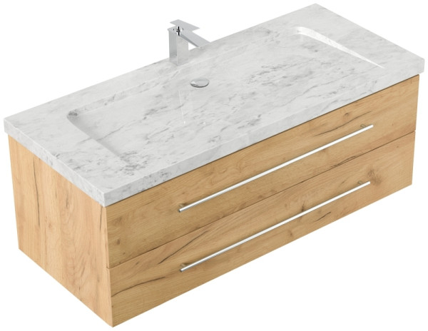 Posseik Badmöbel Marmor Carrara White YAMO 130 cm 1 Hahnloch SoftClose eiche gold, YAMO130031000010DE
