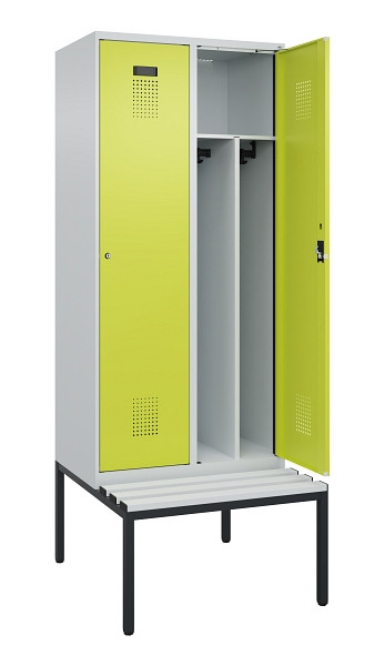 C+P Spind Evolo PLUS, 2 Abteile, 2120x800x815mm, 7035/0024, Haken 4, Zylinderschloss, Sitzfläche Kunststoff, Sitzbank, Trennwand, 0490507-22F S10096