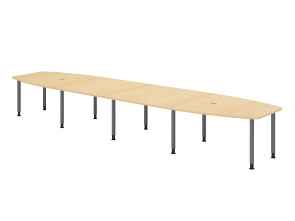 Hammerbacher Konferenztisch KT52C, 520 x 130 cm, Platte: Ahorn, 25mm dick, Zehn-Fuß-Gestell graphit, Rundrohr 6 cm, Arbeitshöhe 72-74 cm, VKT52C/3/G