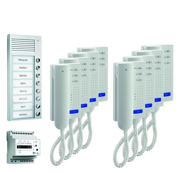 TCS Türkontrollsystem audio:pack AP für 8 Wohneinheiten, mit Außenstation PAK 8 Klingeltasten, 8x Türtelefon ISH3030, Steuergerät BVS20, PPA08-EN/02