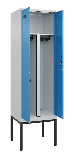 C+P PSA Doppel-Spind Evolo PLUS, Gestell, 2 Abteile, 2120x600x500mm, 7035/5012, Zylinderschloss, 0490327-20P S10034