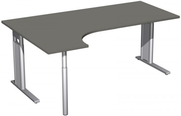 geramöbel PC-Schreibtisch links höhenverstellbar, C Fuß Blende optional, 1800x1200x680-820, Graphit/Silber, N-647324-GS