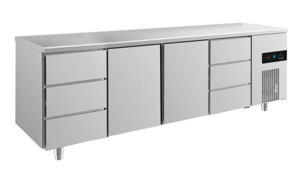 A&S Polarny Kühltisch -2 bis +8°C mit 2x Türen und 2x drei Schubladen außen, 2330 x 700 x 850 mm, KT4DTTD