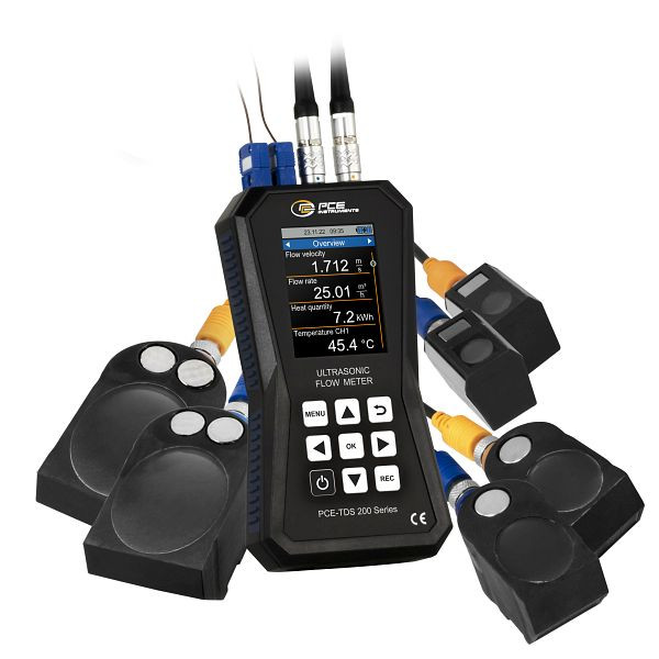 PCE Instruments Ultraschall-Durchflussmessgerät mit Wärmemengenmesser, PCE-TDS 200 S, M und L Sensoren, PCE-TDS 200+ SML