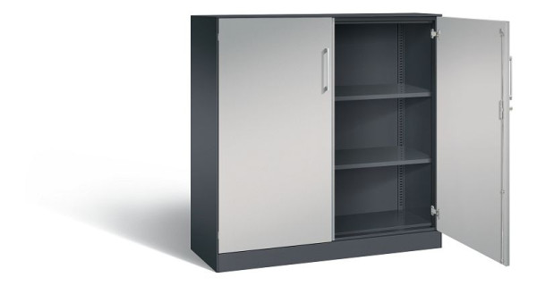 C+P Flügeltürenschrank Asisto, H1310xB1200xT435mm, Farbe: Schwarzgrau / Weißaluminium, Bügelgriff, 3 OH, 141031-000 S10079