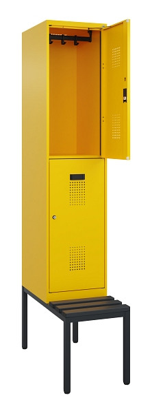 C+P Doppelstock-Spind Evolo PLUS, Bank, 2 Fächer, 2120x400x815mm, 1023/1023, Zylinderschloss, Sitzfläche Kunststoff, Sitzbank, 0493507-12 S10136
