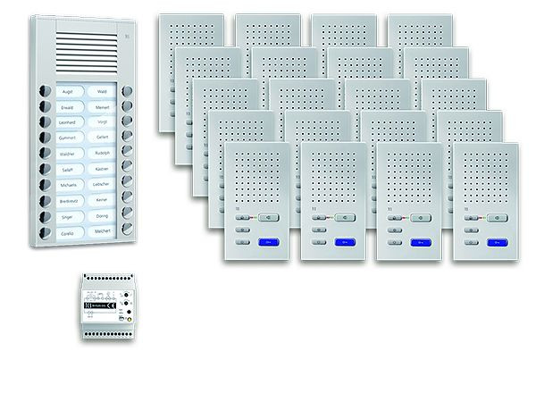 TCS Türkontrollsystem audio:pack AP für 20 Wohneinheiten, mit Außenstation PES 20 Klingeltasten, 20x Freisprecher ISW3030, Steuergerät, PPAF20-EN/02