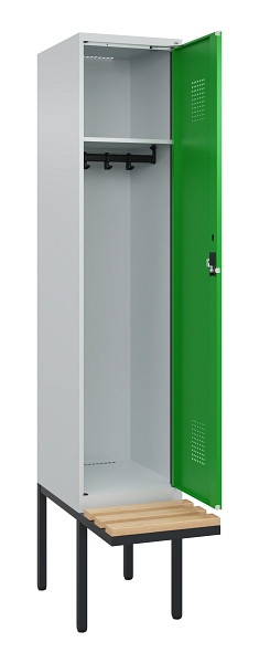 C+P Spind Evolo PLUS, 1 Abteile, 2120x400x815mm, 7035/6037, Haken 4, Zylinderschloss, Sitzfläche Holz, 0490407-12 S10038