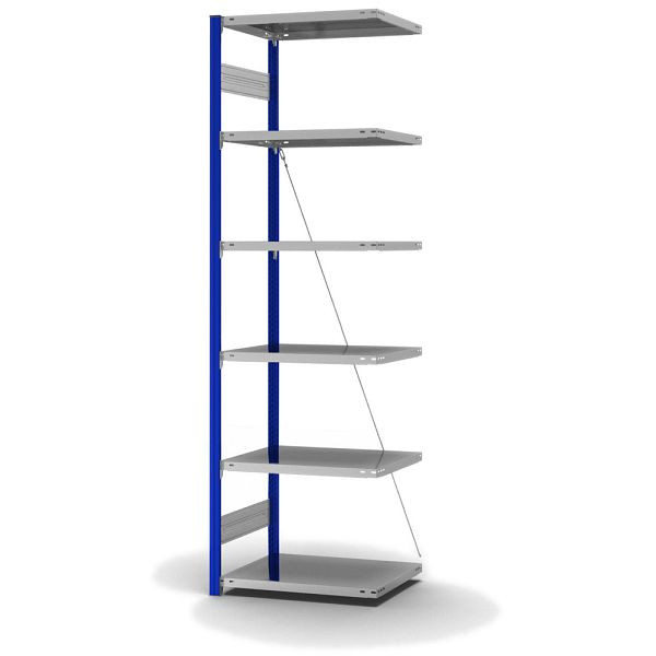 hofe Anbauregal, zerlegt, 6 Böden 2500 x 500 x 750 mm, verzinkt Stützprofile - enzianblau/RAL 5010, HEA255007XL