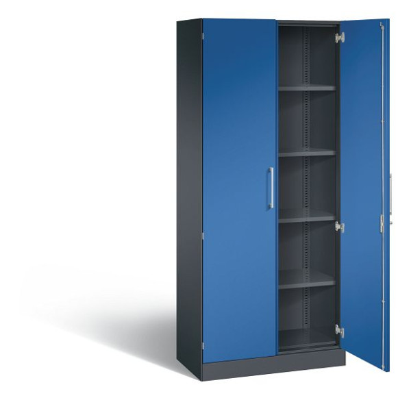 C+P Flügeltürenschrank Asisto, H1980xB800xT435mm, Farbe: Schwarzgrau / Enzianblau, Bügelgriff, 5 OH, 141003-000 S10185