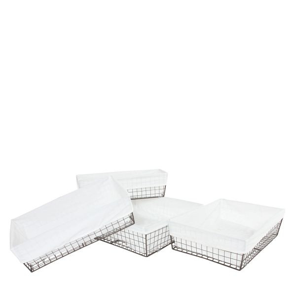 Mendler 4er-Set Regalkorb Tanta, Badkorb Schrankkorb Aufbewahrung Ordnungshelfer, Metall mit Stoffbezug, 47075