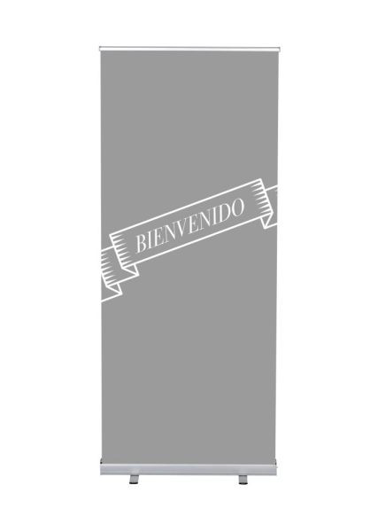 Showdown Displays Roll-Banner Budget 85 Komplettset Willkommen Grau Spanisch, RBB085LSFI393