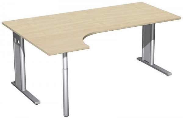 geramöbel PC-Schreibtisch links starr, C Fuß Blende optional, 1800x1200x720, Ahorn/Silber, N-648324-AS