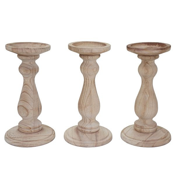Mendler 3er Set Kerzenständer T361, Kerzenhalter, Shabby-Look Vintage Höhe 24cm, naturbraun, 50765