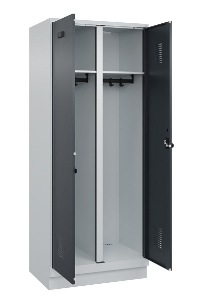 C+P Schwarz-Weiß-Spind Evolo PLUS, mit Sockel, 2 Abteile, 1950x800x500mm, 7035/7, RAL 7016 Anthrazitgrau, Drehriegel, 049022-22 S10012