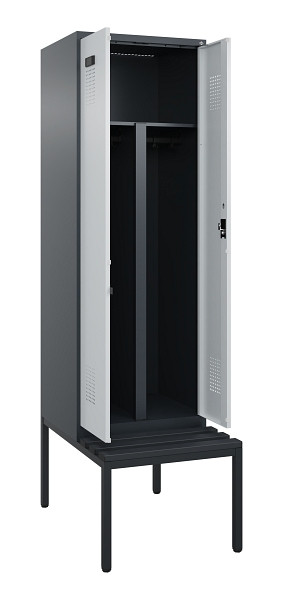 C+P PSA Doppel-Spind Evolo PLUS, Bank, 2 Abteile, 2120x600x815mm, 7016/7035, Zylinderschloss, Sitzfläche Kunststoff, Sitzbank, 0490527-20P S10098