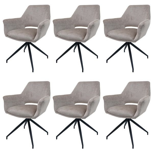 Mendler 6er-Set Esszimmerstuhl HWC-M53, Küchenstuhl Stuhl mit Armlehne, drehbar Auto-Position, Metall Stoff MVG, taupe, 6x104747