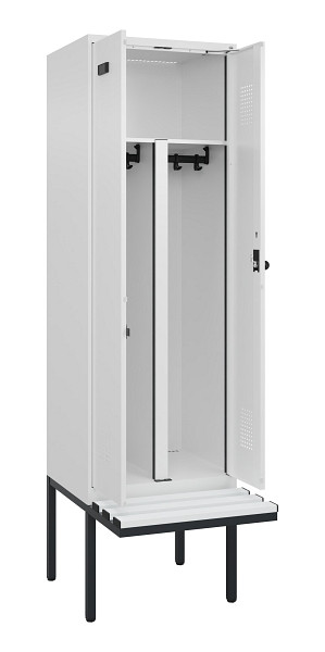 C+P PSA Doppel-Spind Evolo PLUS, Bank, 2 Abteile, 2120x600x815mm, 9016/9016, Drehriegel, Material Sitzfläche Kunststoff, 0490427-20P S10074