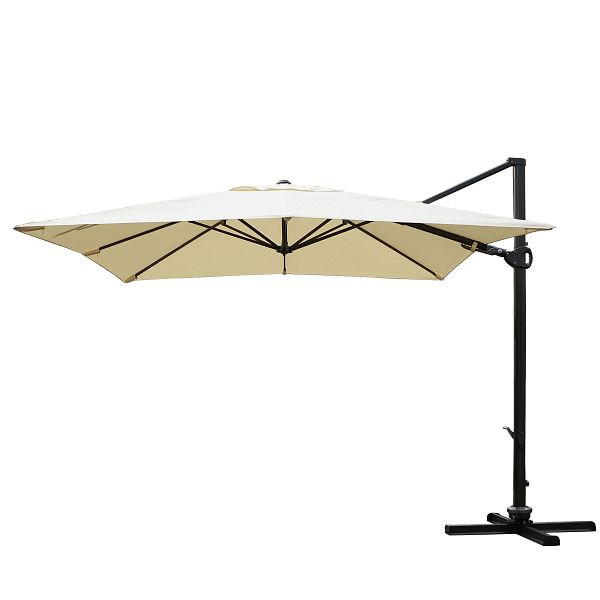 Mendler Gastronomie-Ampelschirm HWC-A39, 3x3m (Ø4,24m) schwenkbar drehbar, Polyester/Alu 31kg, creme ohne Ständer, 59350