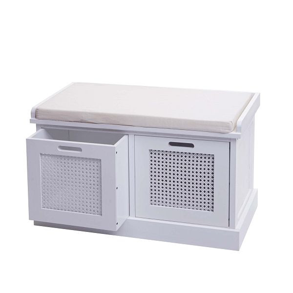 Mendler Sitzbank HWC-J49, Polsterbank Garderobenbank, Kissen Aufbewahrungsboxen Staufach 47x75x40cm, weiß, Polster creme-weiß, 80900