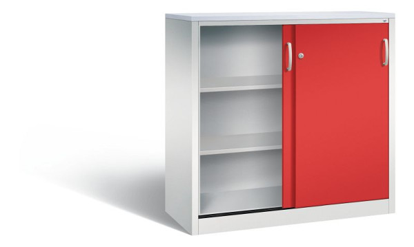 C+P Sideboard mit Schiebetüren Acurado, H1200xB1200xT500mm, Farbe: Lichtgrau / feuerrot, Bügelgriff, 3 OH, 2057-1200 S10281