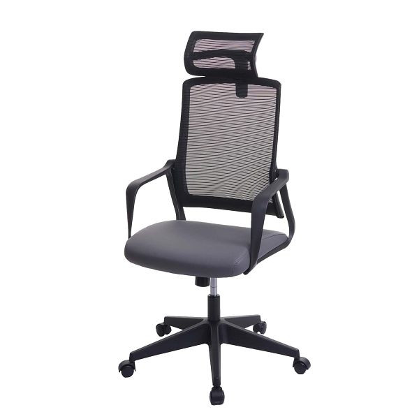 Mendler Bürostuhl HWC-J52, Drehstuhl Schreibtischstuhl, ergonomisch Kopfstütze, Kunstleder, grau, 81065