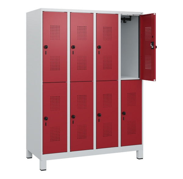 C+P Doppelstöckiger Spind Evolo PLUS, Füße, 8 Fächer, 1630x1200x500mm, 7035/3003, Drehriegel, 0493105-40 S10004