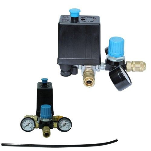 AEROTEC Druckschaltereinheit - 230 V - 8 bar - 3/8 Zoll IG - 3 Abgänge 1/4 Zoll IG - inkl. 2x Manometer, 9420254-PS