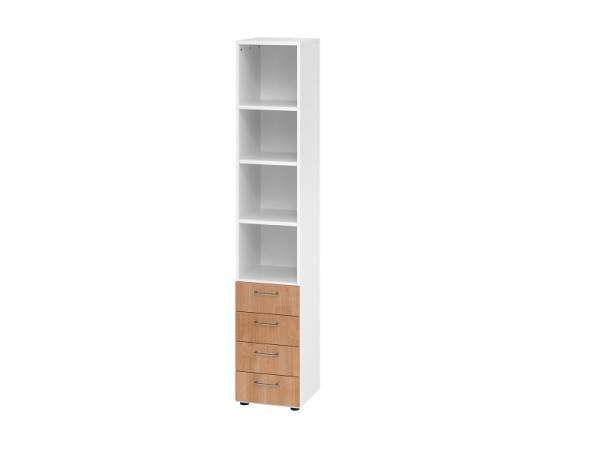 Hammerbacher Kombischrank 6OH, 4 Schübe, BS Weiß/Nussbaum, 40 x 41,7 x 215,6 cm, 4 Schubkästen, Metallgriff, V964S4/W/N/BS