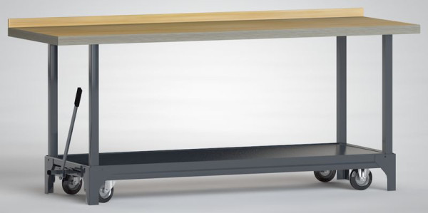 KLW fahrbare Profi-Werkbank - 2000 x 700 x 871 mm L x B x H, mit Buchen-Multiplexplatte 2000 x 700 x 45 mm, mit Rückbrett, WP754N-2000M45-X7000