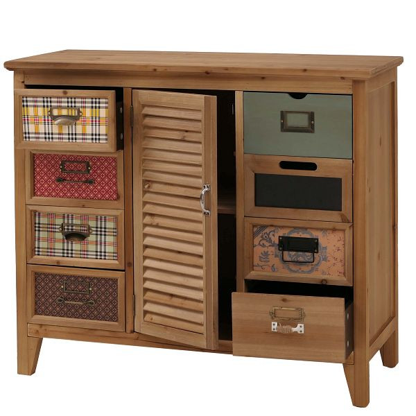 Mendler Apothekerkommode HWC-O63, Schrank Schubladen Etikettenhalter Vintage Shabby Fensterladen 80x91x40cm, Korpus natur, 139293
