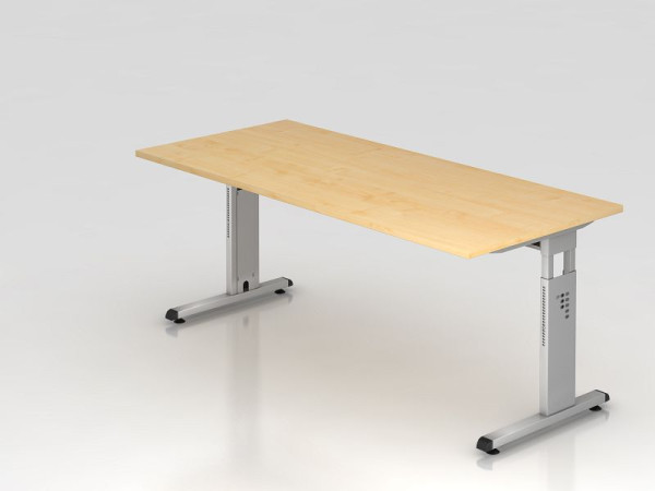 Hammerbacher Schreibtisch C-Fuß 180x80cm Ahorn/Silber, Arbeitshöhe 65-85 cm, VOS19/3/S