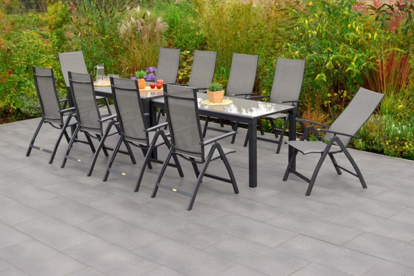 Merxx Vicenza Set 11-teilig, 10 Klappsessel, 1 Flex Ausziehtisch, 160/320 x 78/75 cm, graphit/diamantbraun, 50574-217