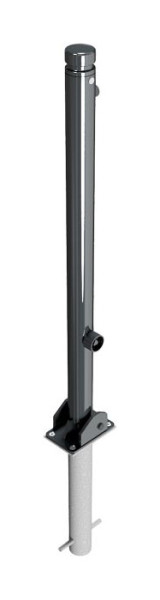 Schake Absperr-Stilpfosten Serie 464B Ø 60 mm, umlegbar, selbsteinrastende Verriegelung für Dübel Befestigung, mit Bodenplatte, 464FUHB