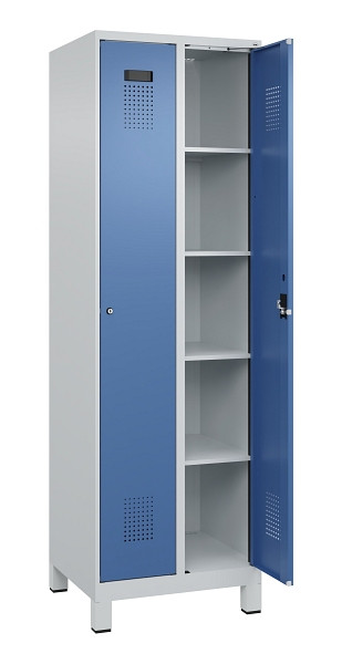 C+P Wäsche-Spind Evolo PLUS, mit Füßen, 2 Abteile, 1950x600x500mm, 7035/5023, Verschluss Zylinderschloss, Ablageböden 8, 049010-20B S10035