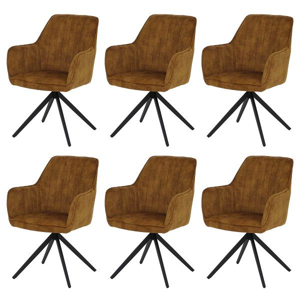 Mendler 6er-Set Esszimmerstuhl HWC-L79, Küchenstuhl Armlehne drehbar Auto-Return Samt 440g/m², Wildleder-Optik senfgelb, 3x121139