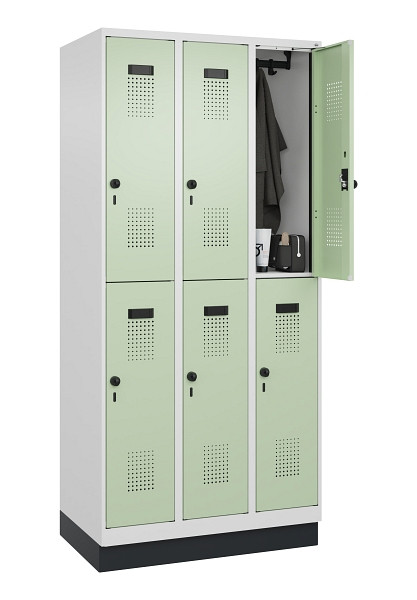 C+P Doppelstöckiger Spind Evolo PLUS, mit Sockel, 6 Fächer, 1950x900x500mm, 9016, Frontfarbe RAL 6019 Weissgrün, Drehriegel, 049320-30 S10019