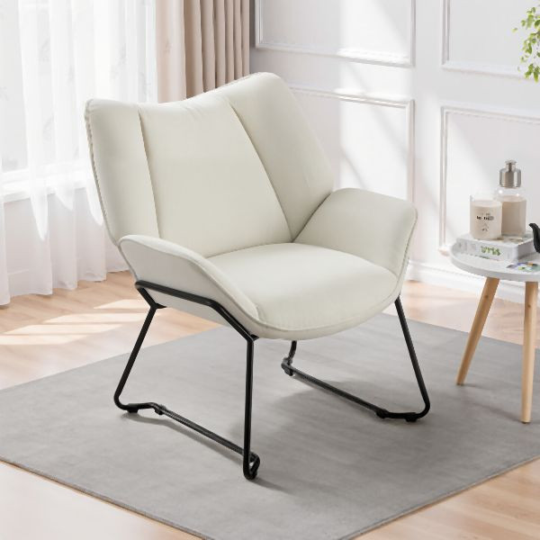 HOME NATURE WOHNKONZEPT Sessel, gepolstert, Leinenbezug, stabiles Metallgestell, belastbar bis 160 kg, 60x55x80cm, Weiß, YQ0137