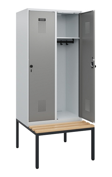 C+P Spind Evolo PLUS, 2 Abteile, 1950x800x815mm, 7035/0004, Drehriegel, Sitzfläche Buche-Hartholz, Sitzbank, 0490505-22 S10014